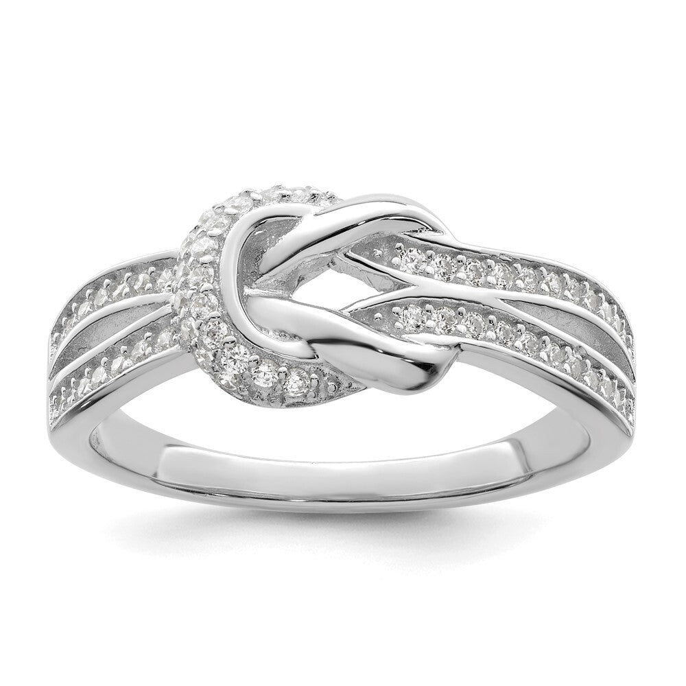 Sterling Silver Polished Rhodium-plated CZ Knot Ring Size 8