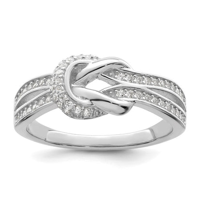 Sterling Silver Polished Rhodium-plated CZ Knot Ring Size 8