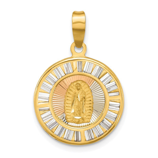 14k Rose and White-plated Polished Cubic Zirconia Baguettes Mary Round Pendant