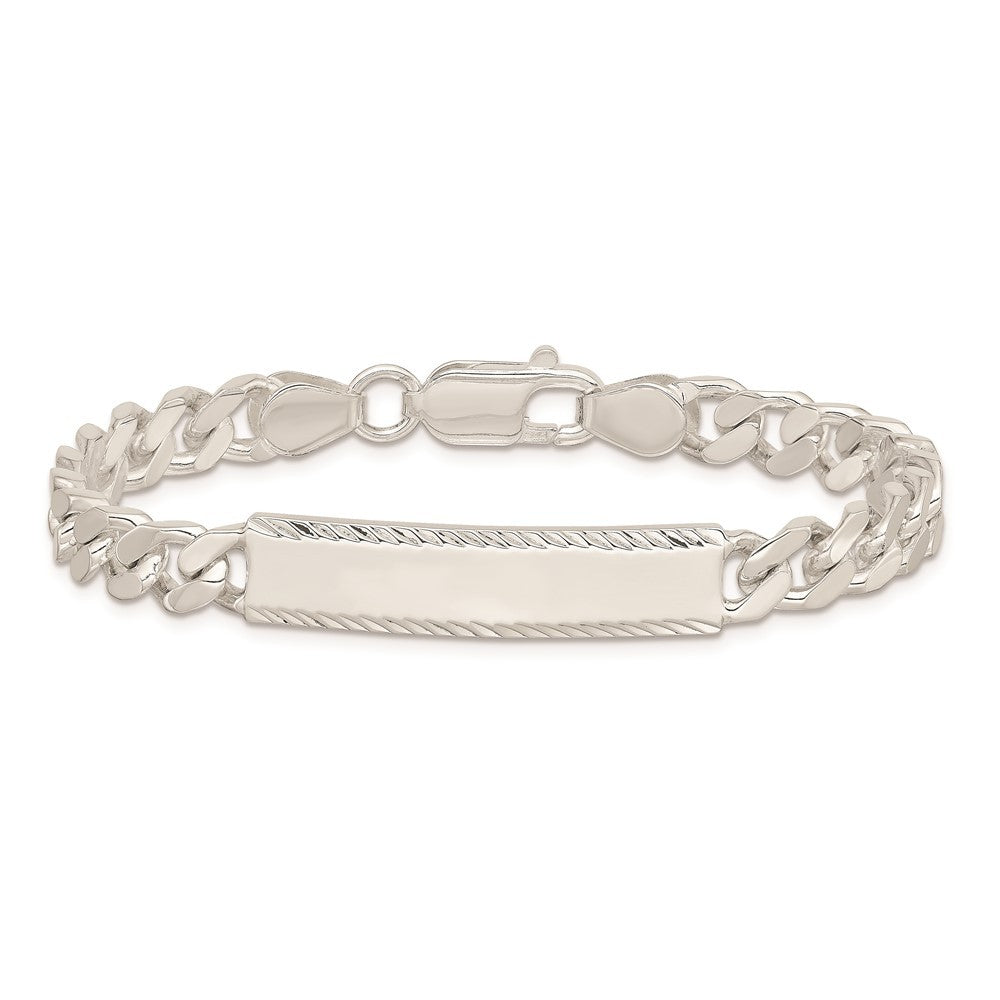 Sterling Silver Diamond-cut Engraveable Curb Link ID Bracelet