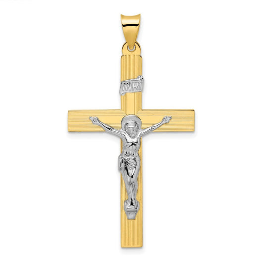 14k Two-Tone Gold Polished Solid INRI Curcifix Cross Pendant