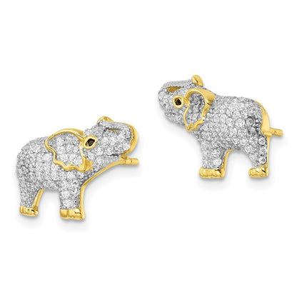 Sterling Silver Rhodium-plated Gold Tone CZ Elephant Earrings