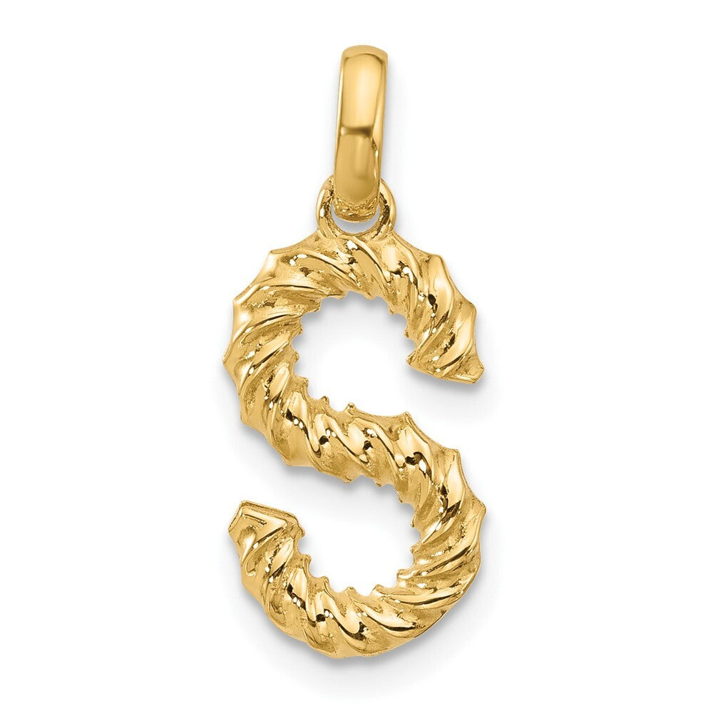 14k Yellow Gold Fancy Twist Letter S Pendant for Women
