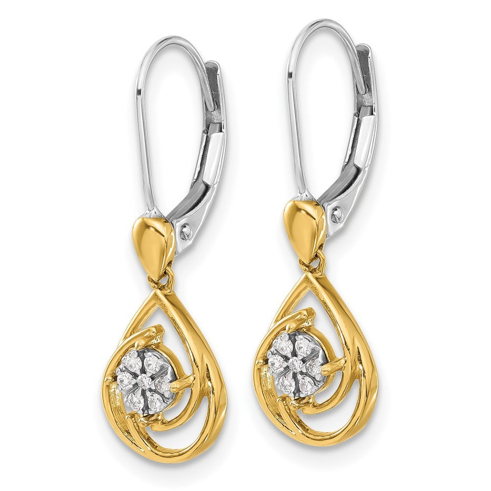 14k Two-tone Gold Diamond Teardrop Dangle Leverback Earrings