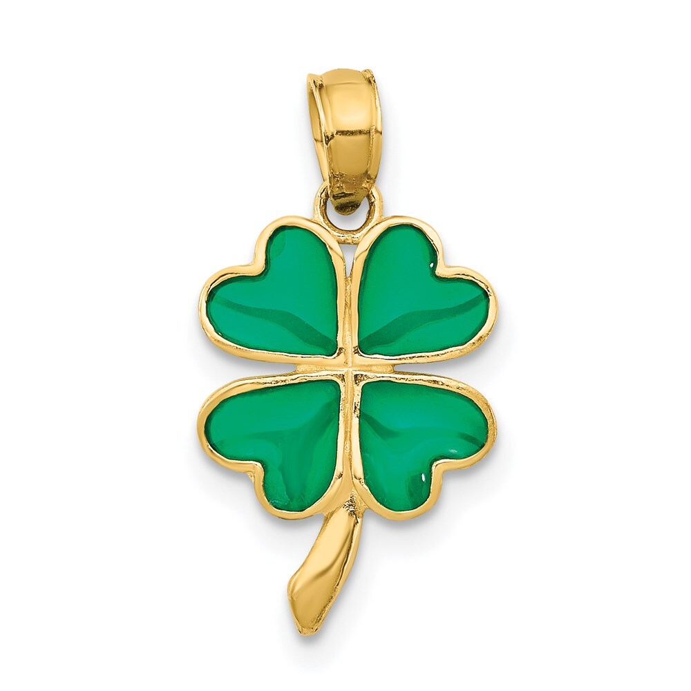 14k Yellow Gold 4-Leaf Clover Enameled Pendant for Women