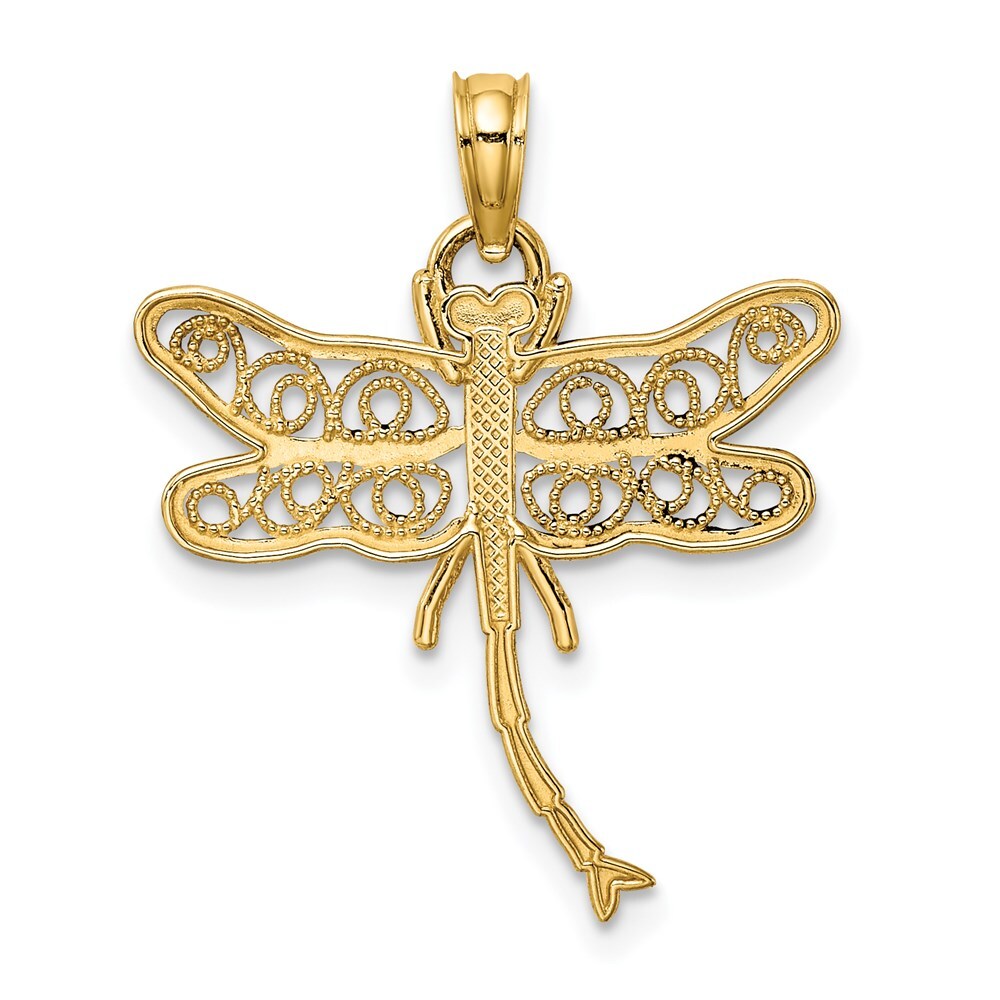 14k Yellow Gold Dragonfly Beaded Filigree Wings Charm