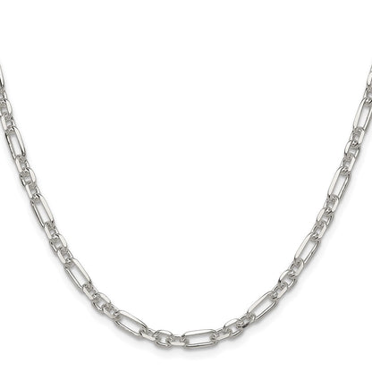 Sterling Silver Diamond-Cut 4.5mm 3 Short Plus 1 Long Cable Link Chain Necklace