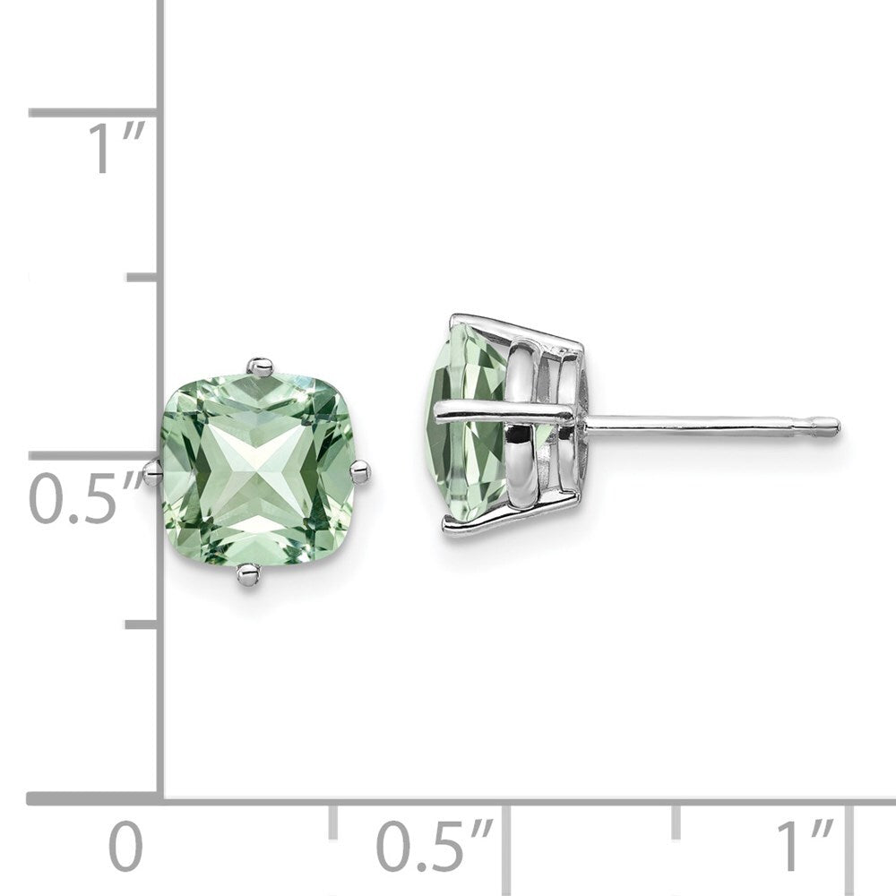 14k White Gold 7mm Cushion Green Quartz Earring Gift for Women
