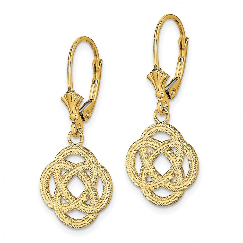 14k Yellow Gold Small Celtic Eternity Knot Circle Drop Dangle Earrings