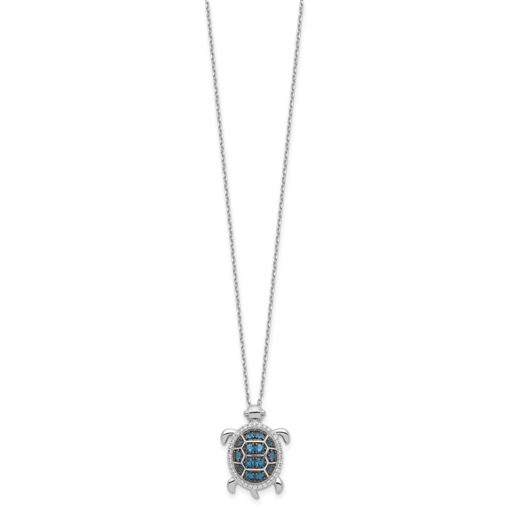 Sterling Silver and Black Rhodium CZ Turtle 16" with a 2" extention Necklace
