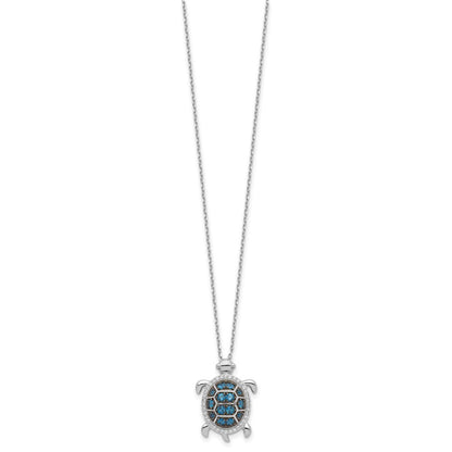 Sterling Silver and Black Rhodium CZ Turtle 16" with a 2" extention Necklace