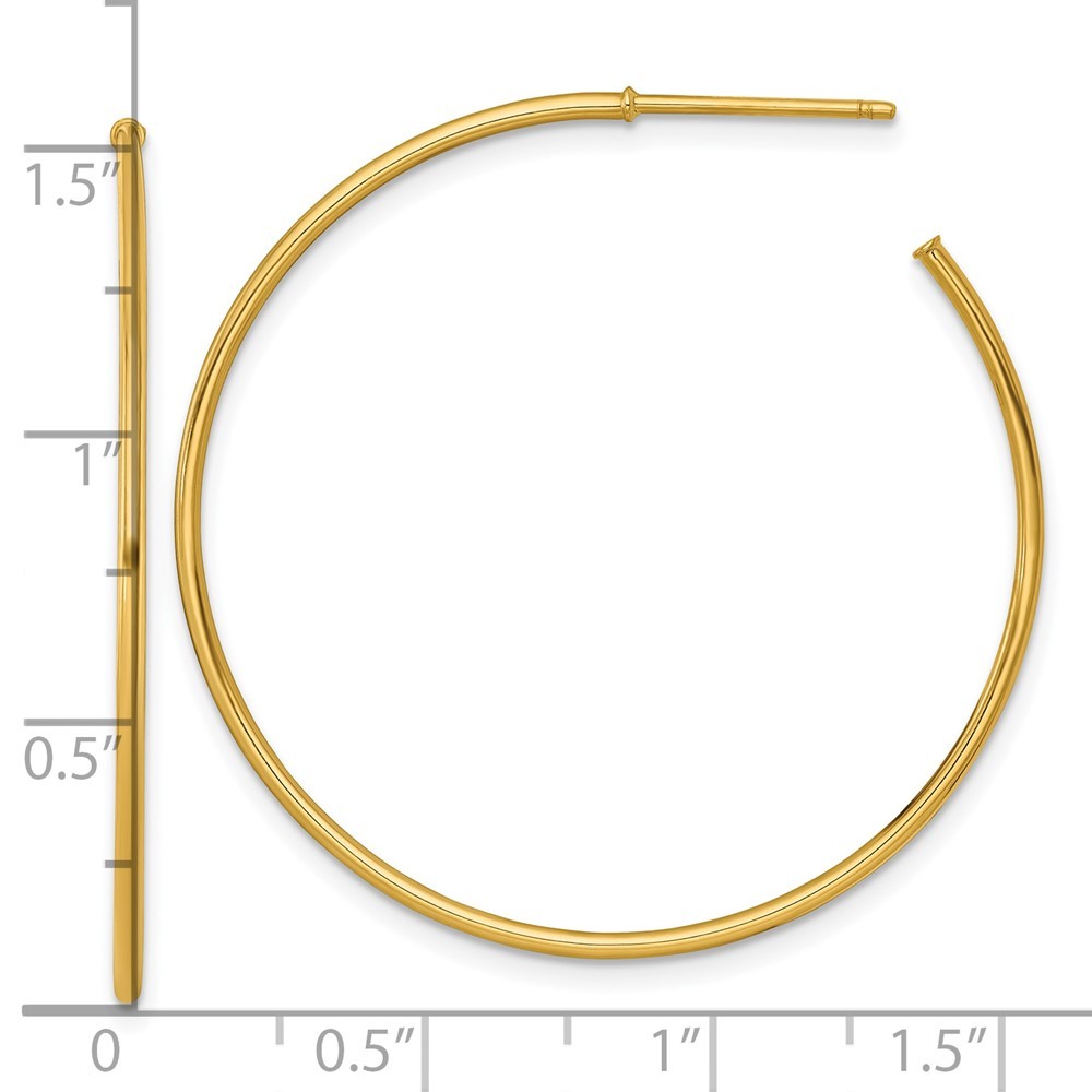 14k Yellow Gold Polished 1.2 x 40mm Solid C-Hoop Earrings