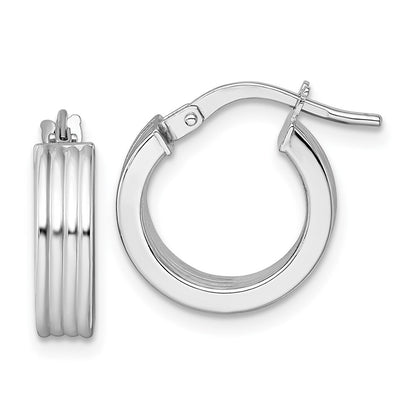 14k White Gold Polished Grooved Hoop Earrings Gift for Women