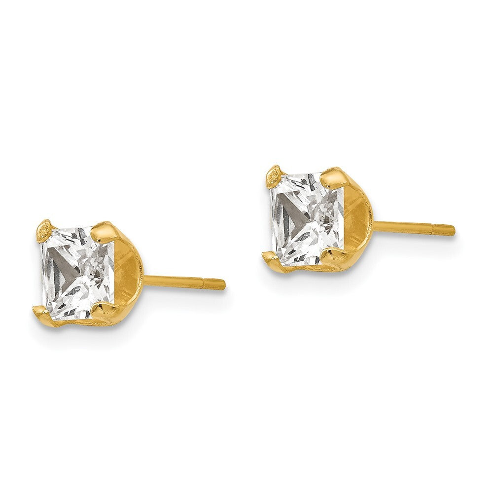 14k Yellow Gold 5mm Square Cubic Zirconia Stud Earrings Gift for Women