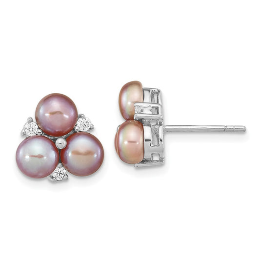 Sterling Silver 5-6mm Purple Freshwater Cultured Pearl Earrings