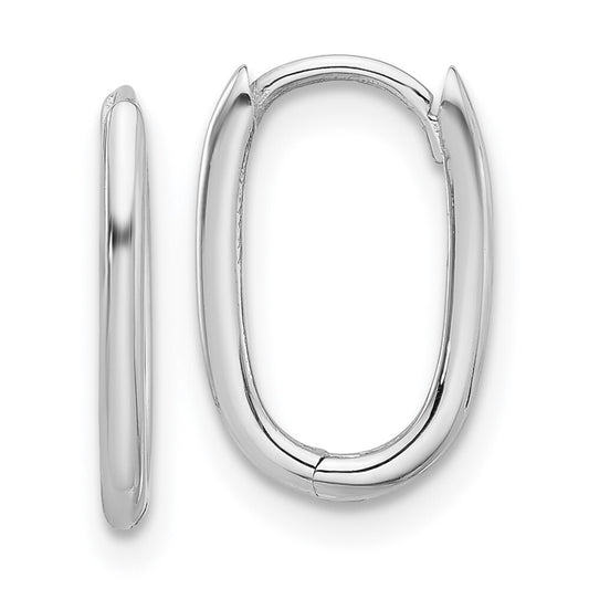 14K White Gold Polished Oval Hinged Hoop Earrings Gift for Women
