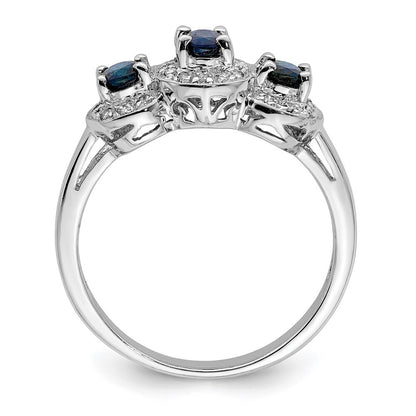 Sterling Silver Rhodium-plated Sapphire & Diamond Ring Size 7