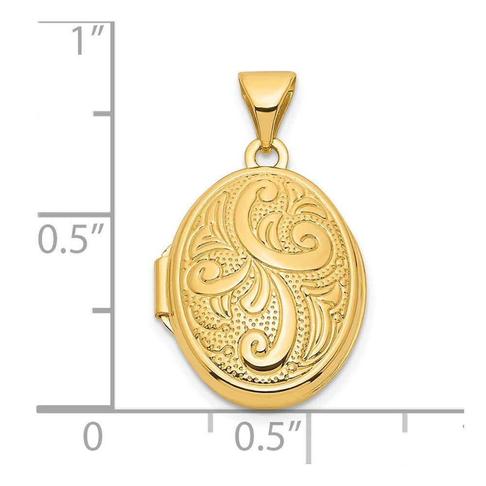14k Yellow Gold Swirl Design 17mm Oval Locket Pendant for Women