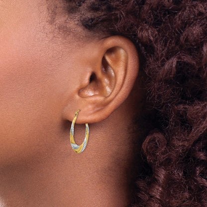 14k Yellow Gold & Rhodium Textured Stamped Hoop Earrings