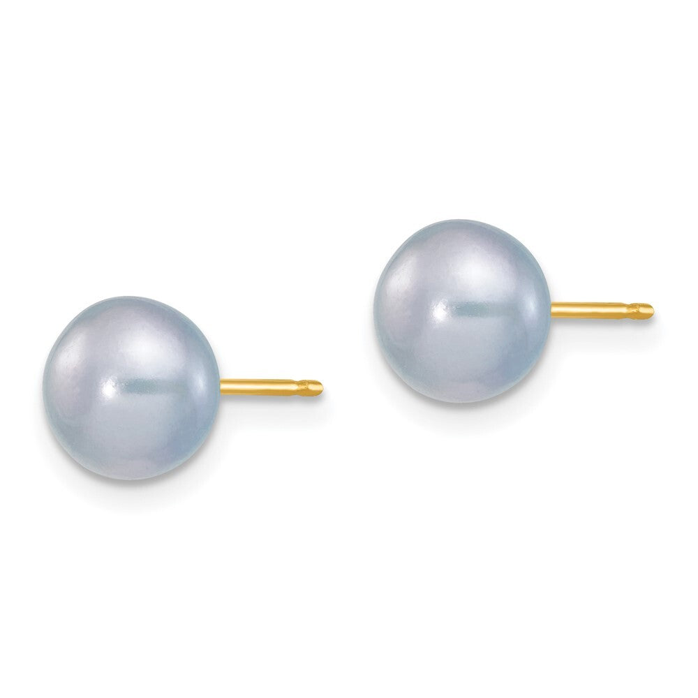14k Yellow Gold 7-8mm Grey Button Freshwater Cultured Pearl Stud Earrings