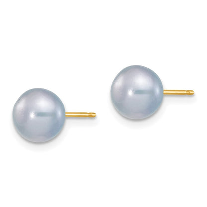 14k Yellow Gold 7-8mm Grey Button Freshwater Cultured Pearl Stud Earrings