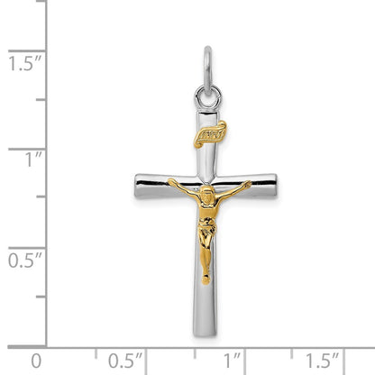 Sterling Silver Rhodium-plated & 18k Gold-plated INRI Crucifix Charm