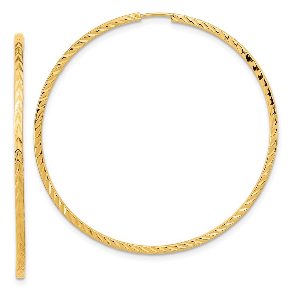 14k Yellow Gold Diamond-cut Square Tube Endless Hoop Earrings