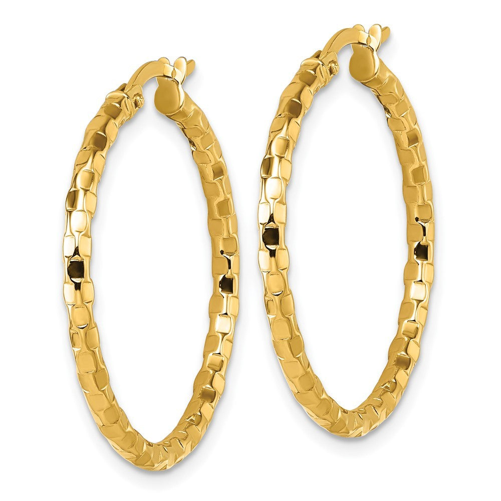 14k Yellow Gold Polished 2.3 x 30mm Textured Tube Hoop Earrings