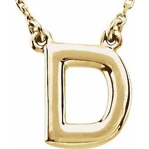 14k Yellow Gold Block Initial D 16" Necklace Gift for Women