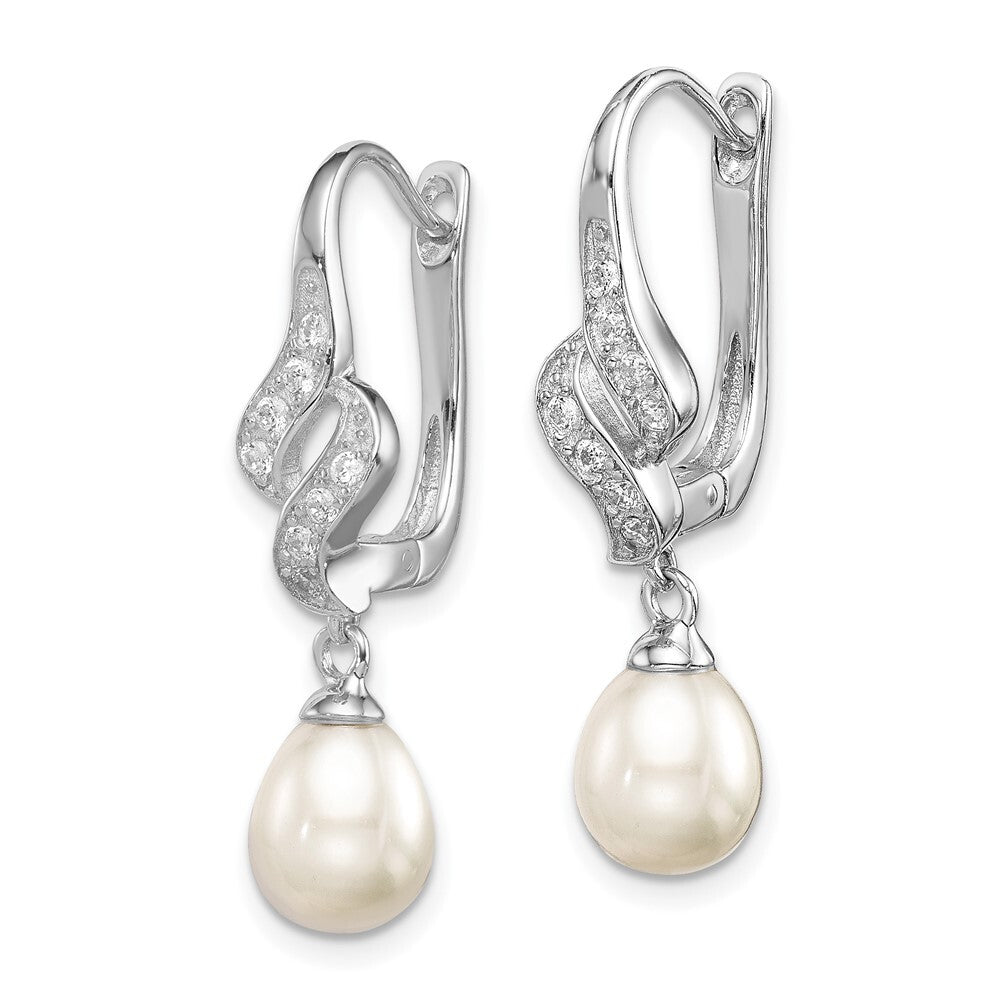 Sterling Silver 7-8mm Teardrop Cultured Pearl & Cubic Zirconia Dangle Earrings