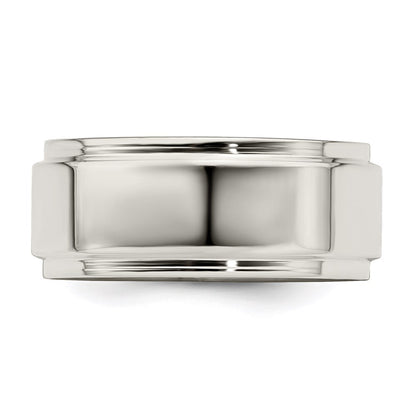 Sterling Silver 8mm Flat with Step Edge Size 10 Band Ring