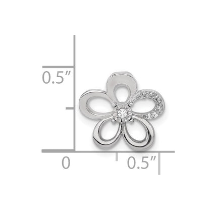 14k White Gold 1/20ct. Diamond Round Petal Flower Chain Slide Pendant for Women