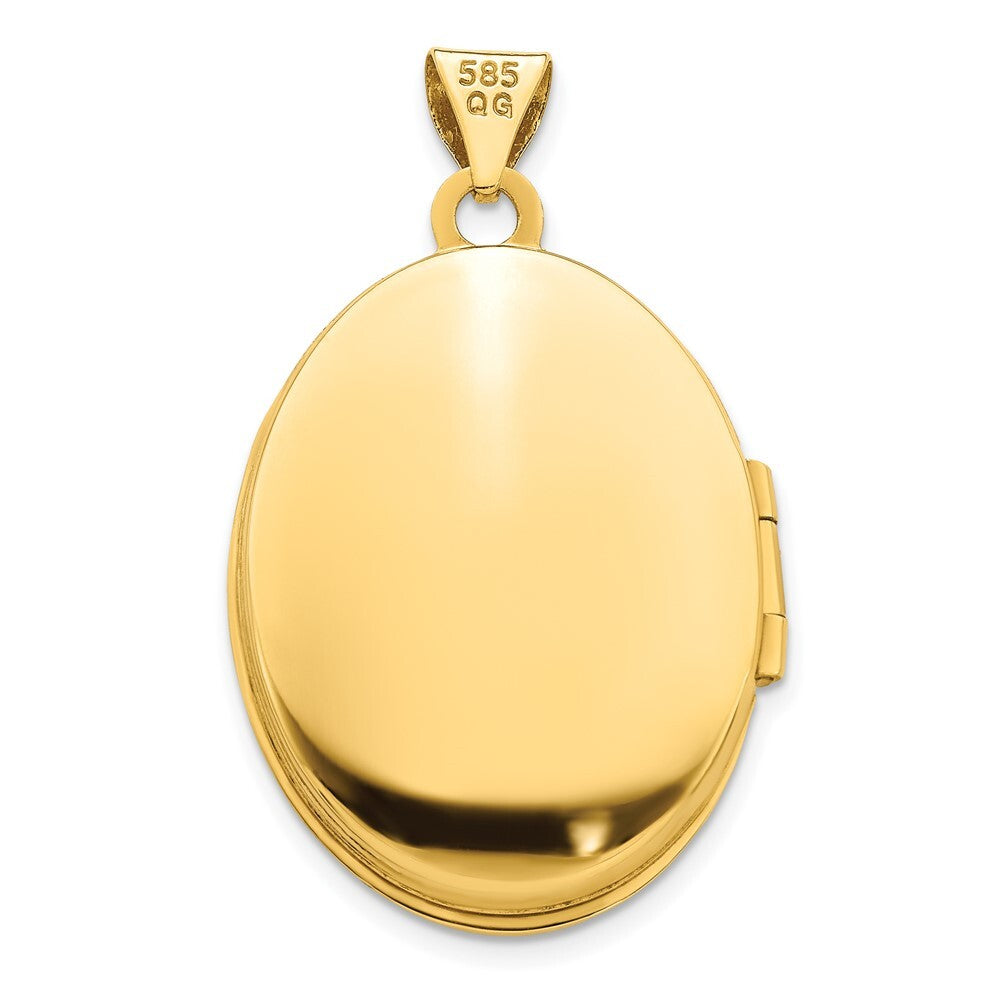14k Yellow Gold White Rhodium Brushed/Polished Diamond Stars Oval Locket Pendant