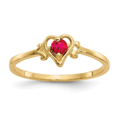 14K Yellow Gold Ruby Birthstone Heart Ring