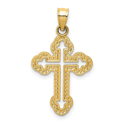 14k Yellow Gold Cut-out Budded Cross Charm Pendant for Women