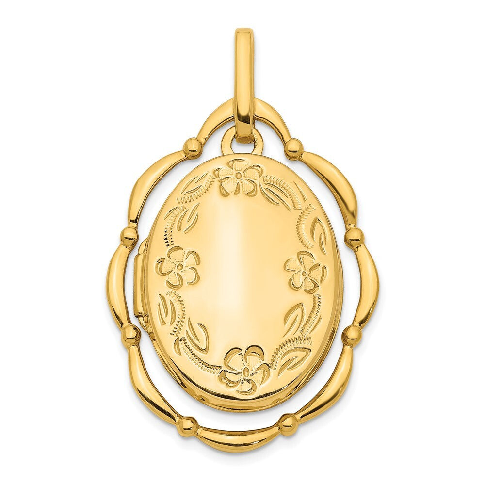 14k Yellow Gold Dancing Floral 24mm Oval Locket Pendant for Women