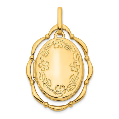14k Yellow Gold Dancing Floral 24mm Oval Locket Pendant for Women