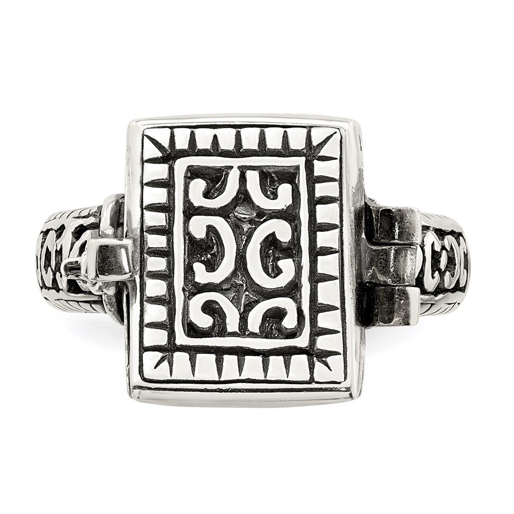 Sterling Silver Antiqued Rectangular Locket Ring Size 7
