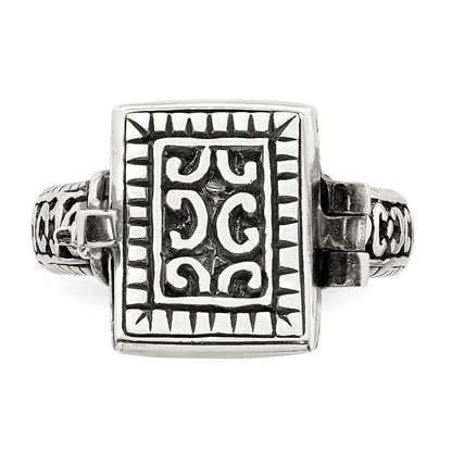 Sterling Silver Antiqued Rectangular Locket Ring Size 7