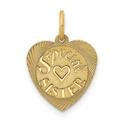 14k Yellow Gold Special Sister Charm Pendant for Women