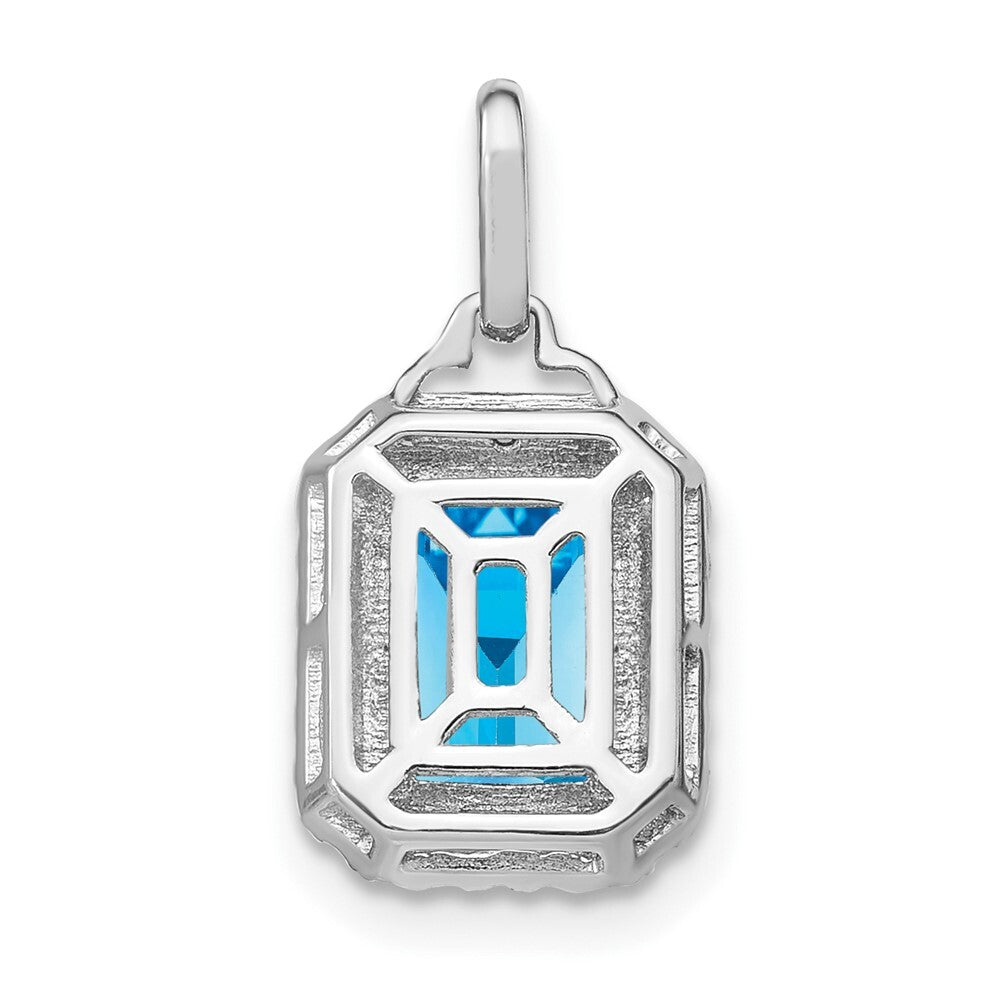 14k White Gold Emerald-cut Blue Topaz and Diamond Halo Pendant for Women