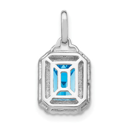 14k White Gold Emerald-cut Blue Topaz and Diamond Halo Pendant for Women