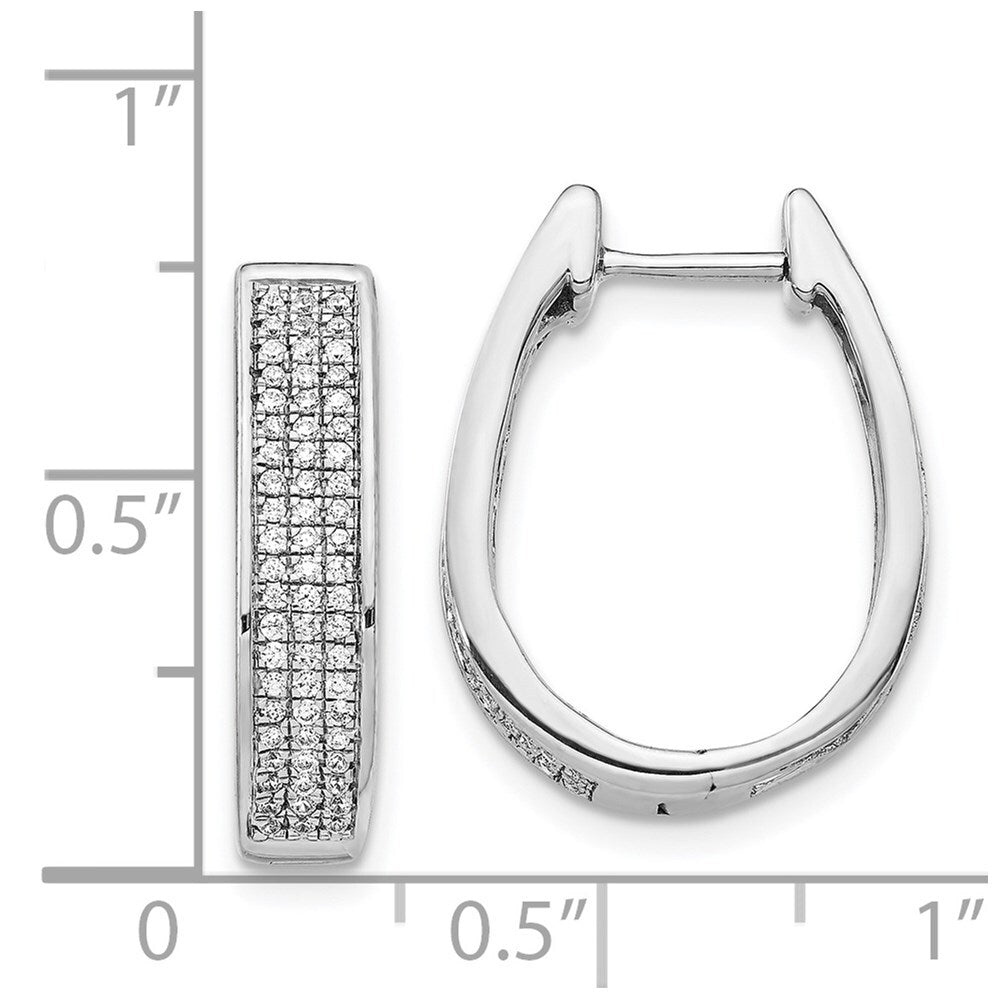 14k White Gold Diamond Large Hinged Oval Hoop Earrings