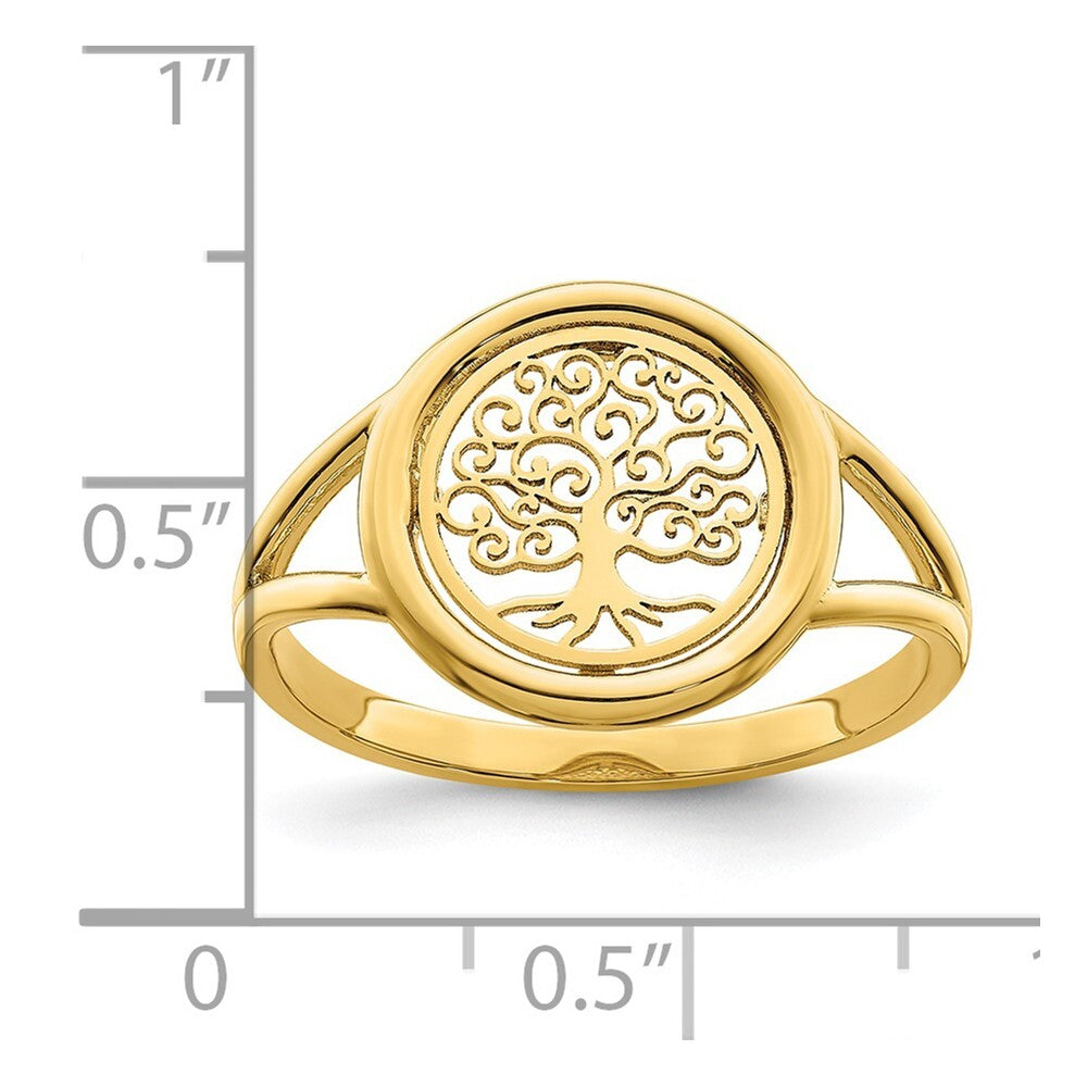 14K Yellow Gold Polished Tree of Life in Circle Ring Size 7
