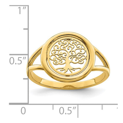 14K Yellow Gold Polished Tree of Life in Circle Ring Size 7