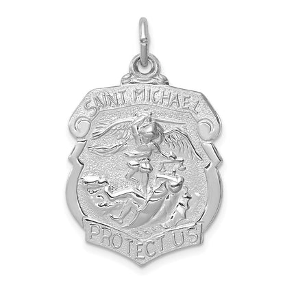 Sterling Silver Rhodium-plated Saint Michael Badge Medal Pendant