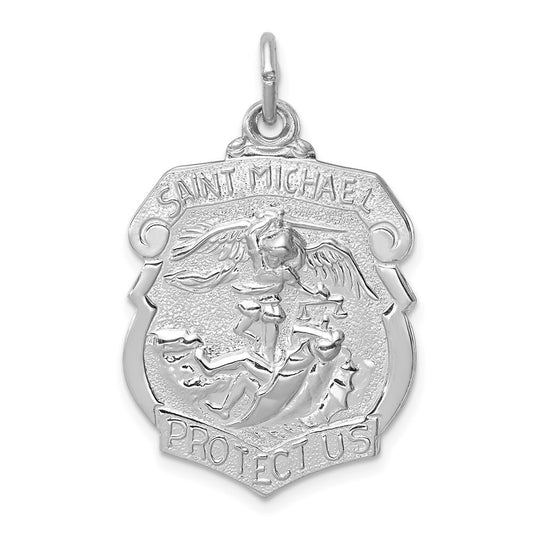 Sterling Silver Rhodium-plated Saint Michael Badge Medal Pendant