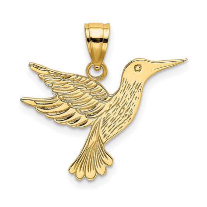 14k Yellow Gold Polished and Engraved Hummingbird Charm