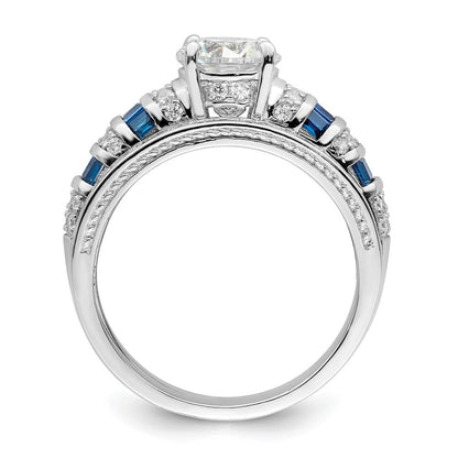 Sterling Silver Rhodium-plated Polished Blue & White CZ Engagement & Band Ring R