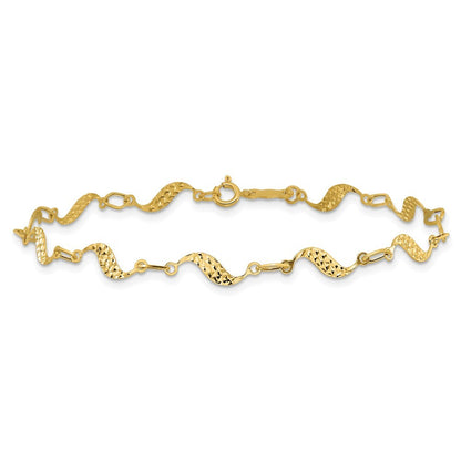 14k Yellow Gold Diamond-cut Wavy Link 7.5 inch Bracelet